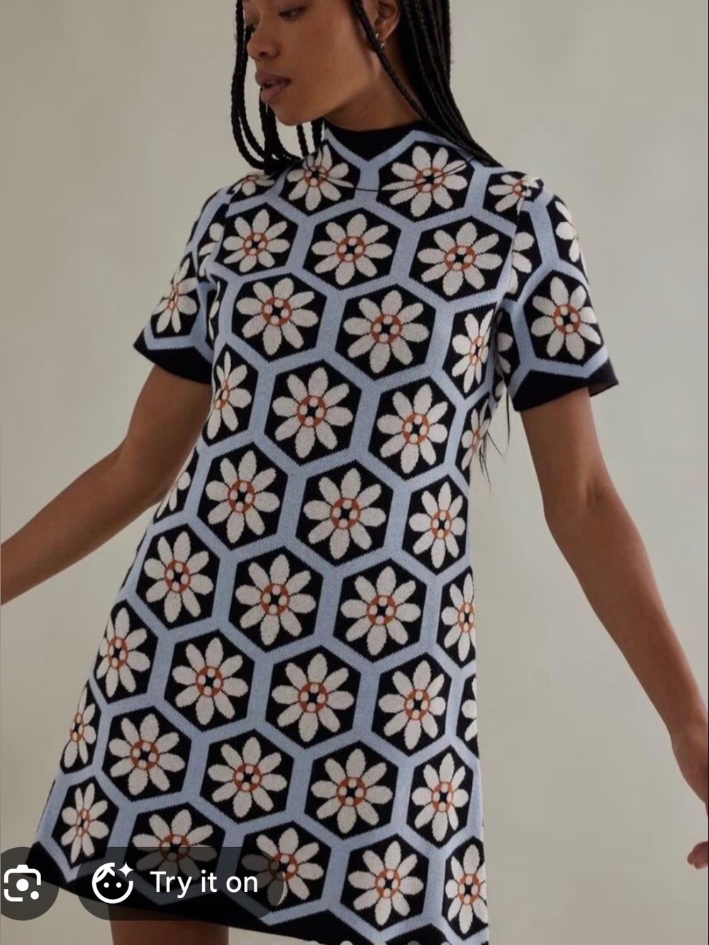 Nina Short-Sleeve Mock-Neck Mod Sweater Mini Dress